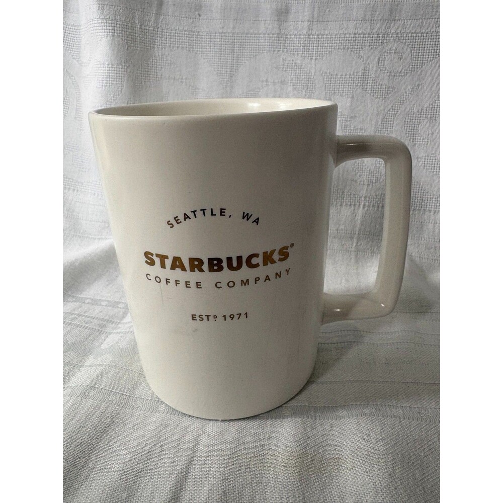 Starbucks 2016 Seattle WA ESTD 1971 16 oz Ceramic Mug Cream Gold